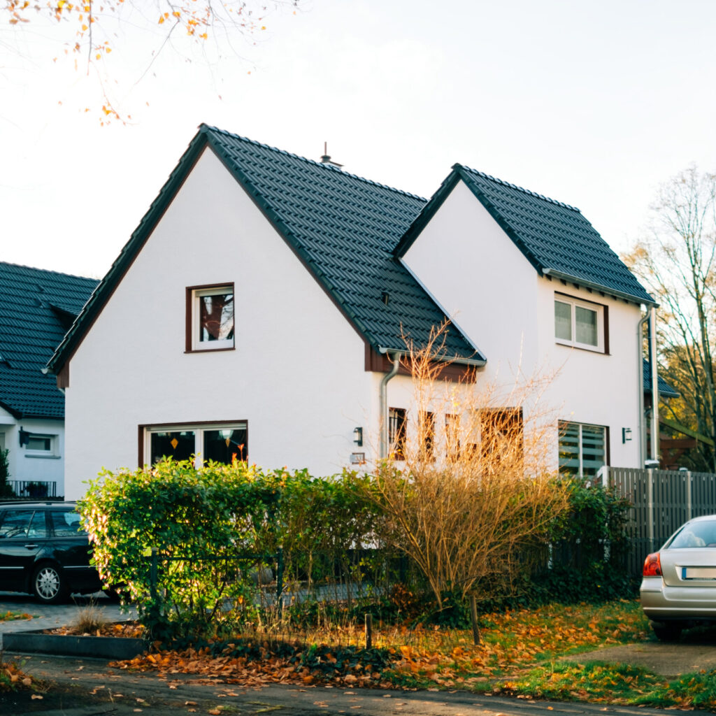 Street and houses in Marl stadt in Germany state of Nordrhein Westphalia