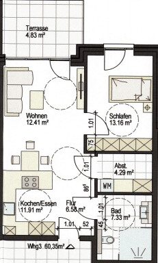 Grundriss Wohnung 3 (hinten rechts)